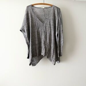 Eileen Fisher Linen Asymmetrical Hem Sweater Lightweight Gray Petite XL